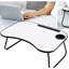 Bureau pour ordinateur portable en métal et bois gris et blanc mat, pliable, avec surface lisse et rainure pour tasse, idéal pour une utilisation au lit, sur le canapé, dans le jardin ou lors de longs trajets en voiture, bureau pour travaux créatifs d'adultes.