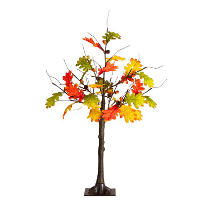 Pre-Lit Autumn Maple Artificial Fall Tree With Pinecones, Acorns And 60 Warm White LED Lights