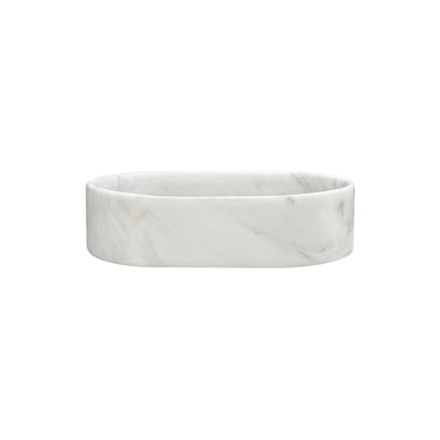 White Natural Marble Bathroom Vessel Sink, Semi-Polished Surface, Natural Stone, Genuine Marble, Real Marble, 23.6X15.7Xh5.9 Inches/600X400XH150 Mm