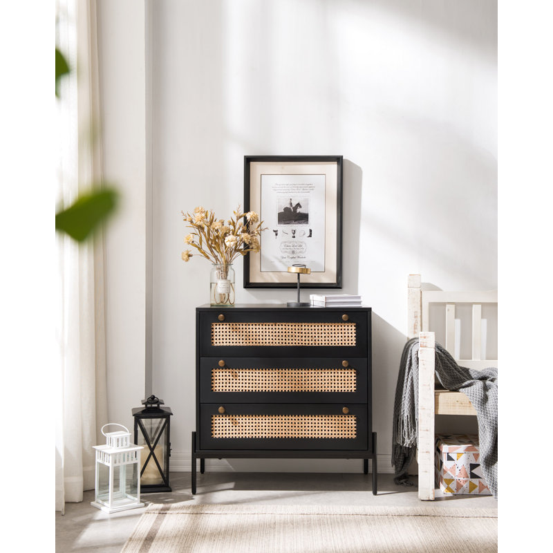 Armoire de rangement en rotin avec 3 grands tiroirs, commode de table de chevet Boho