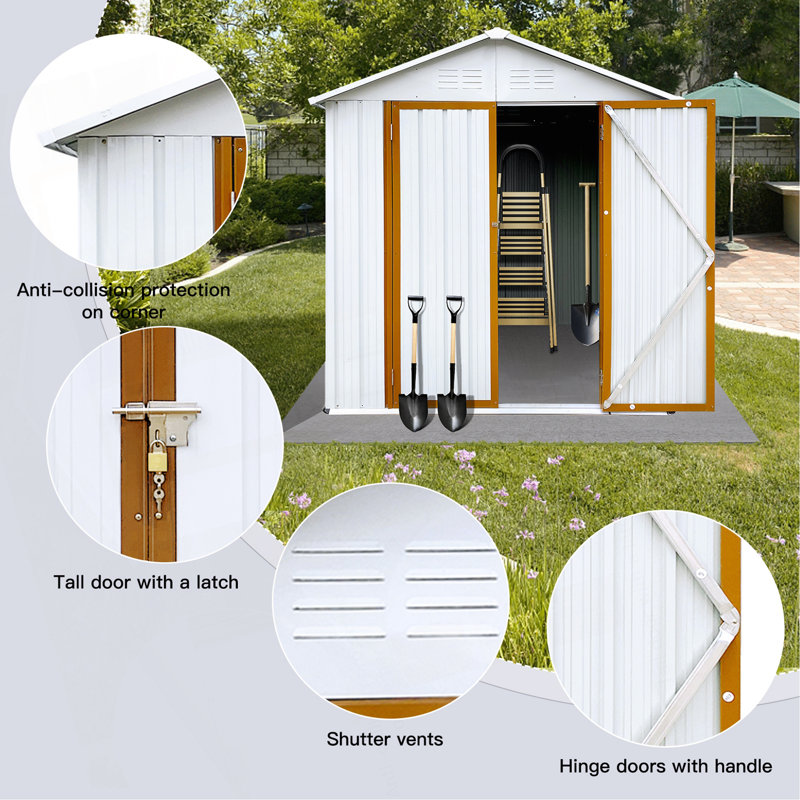 Outdoor Storage Sheds 4Ftx6ft Apex Roof White+Yellow, White