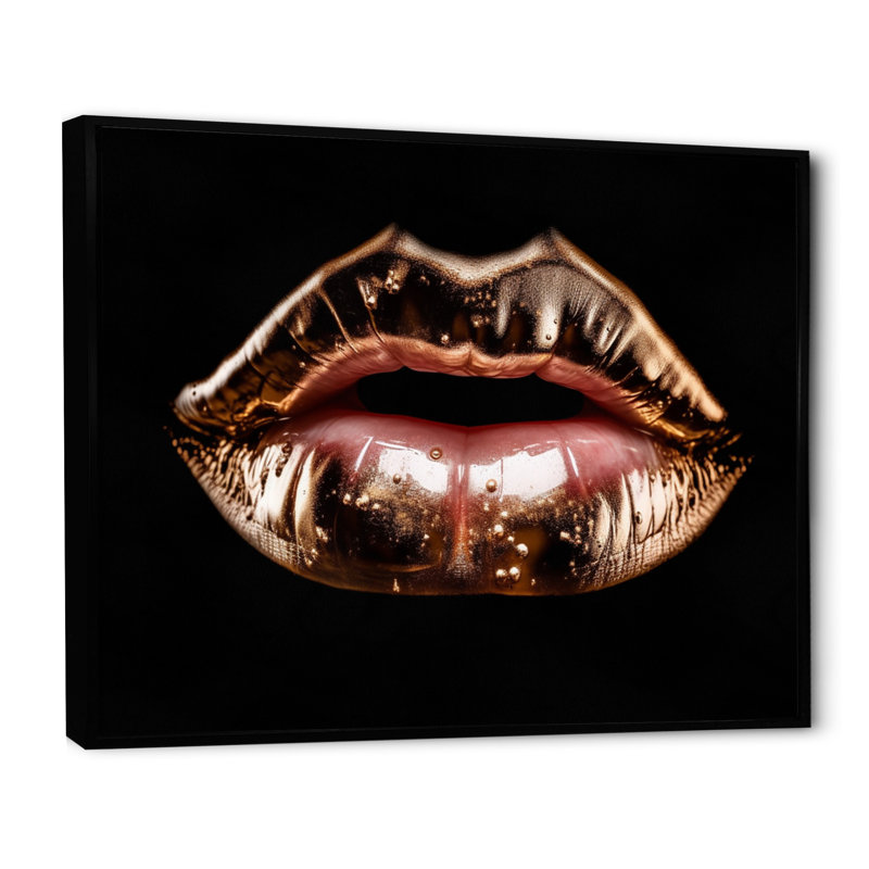 Rosegold Lips of Luxury - imprimé, H 12 po x l 20 po x P 1 po, Cadre flottant noir