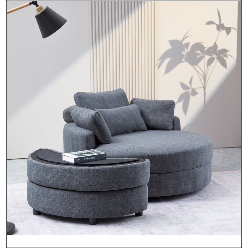 Grande chaise ronde avec rangement en tissu de lin pour le salon de l'hôtel avec coussins, Gris foncé