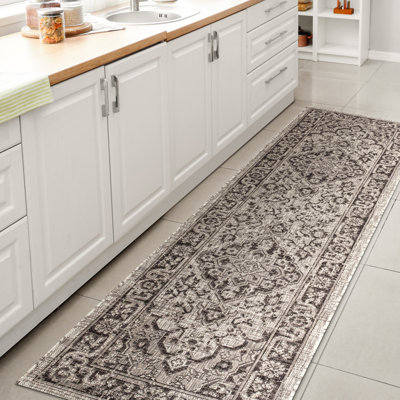 Nate Boho Medallion Textured Weave Gray/Black Indoor/Outdoor Rug