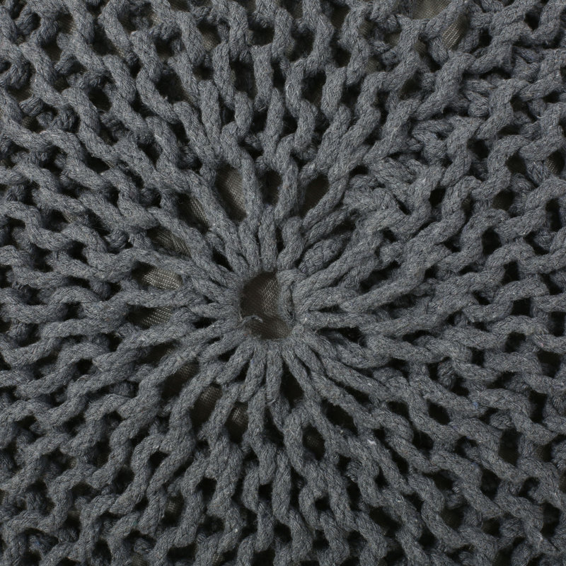 Modern Cotton Round Pouf, Gray, Gray