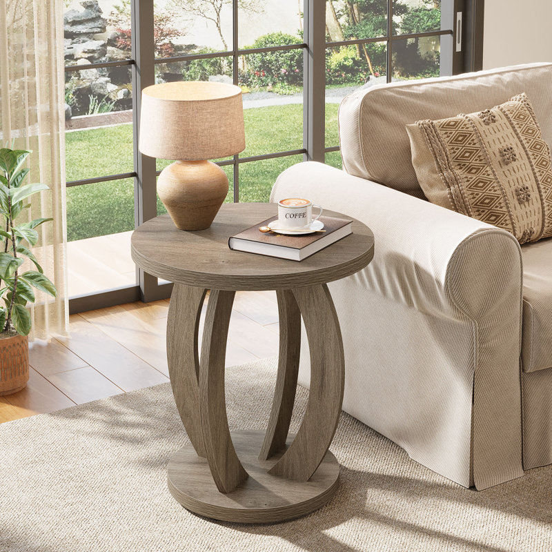 24-Inch Tall Round End Table, Weathered Gray Oak