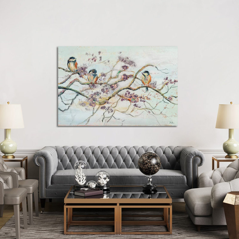 Birds On Cherry Blossom Branch by Patricia Pinto - Print on Canvas, Wrapped Canvas, 101.6 cm H x 66.04 cm W x 3.175 cm D