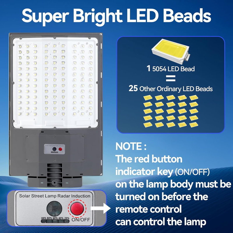 6000W Solar Street Light Outdoor With Motion Sensor & Remote - 550000LM 7000K Super Bright IP67 Waterproof Security Flood Light For Parking Lots, Driveways, Yards