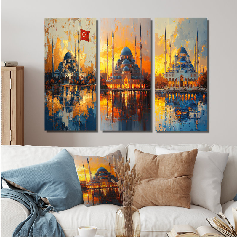 Istanbul, mosquée jaune Sultanahmet I - Collection d'impressions sur toile 3 pièces, Wrapped Canvas, 28" H x 36" W