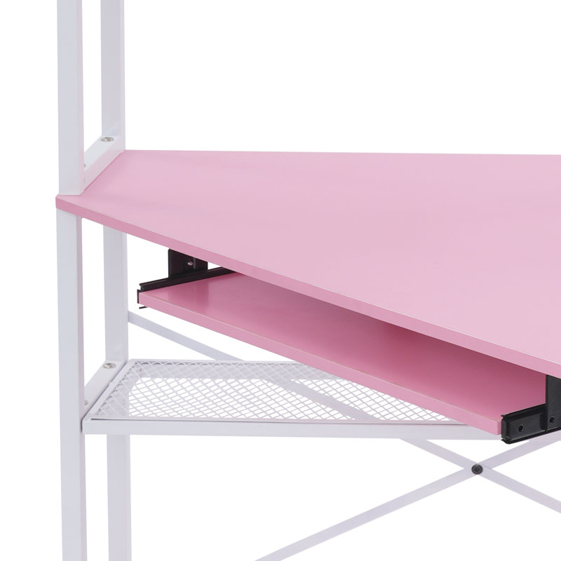 Bureau d'ordinateur de coin avec prises de courant, Rose/Blanc