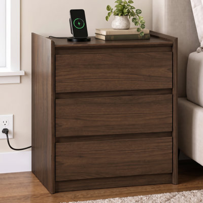 Ensemble de 2 tables de chevet modernes à 2 tiroirs avec station de recharge cachée, chêne naturel