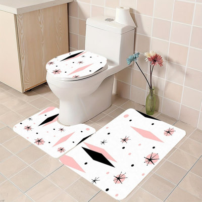 Ensemble de tapis de salle de bain Retro Atomic Starburst 3 pièces rose noir