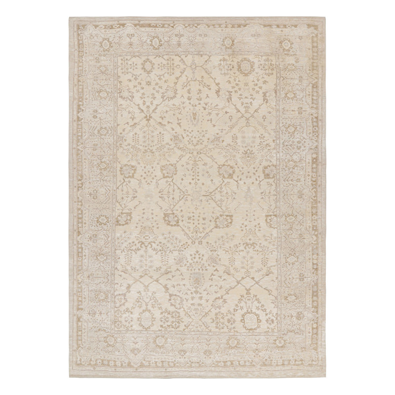 Oushak Hand Knotted Floral Area Rug, Rectangle 13' x 19'