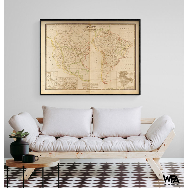 Rivière systèmes dans les Amériques par cartes rétro, impression de carte de rivière, décor de carte de rivière Cotinent américain antique, art mural rivière