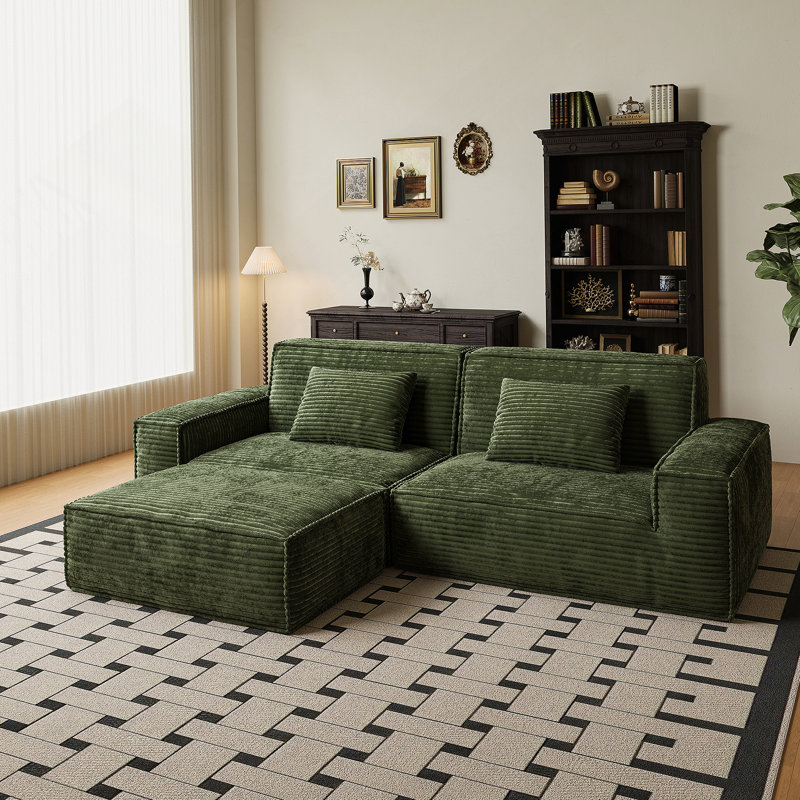 Canapé 106,3 po à larges rayures, style moderne, style maison confortable, compression à vide, éponge double, rangée droite à rebond élevé avec pédale verte