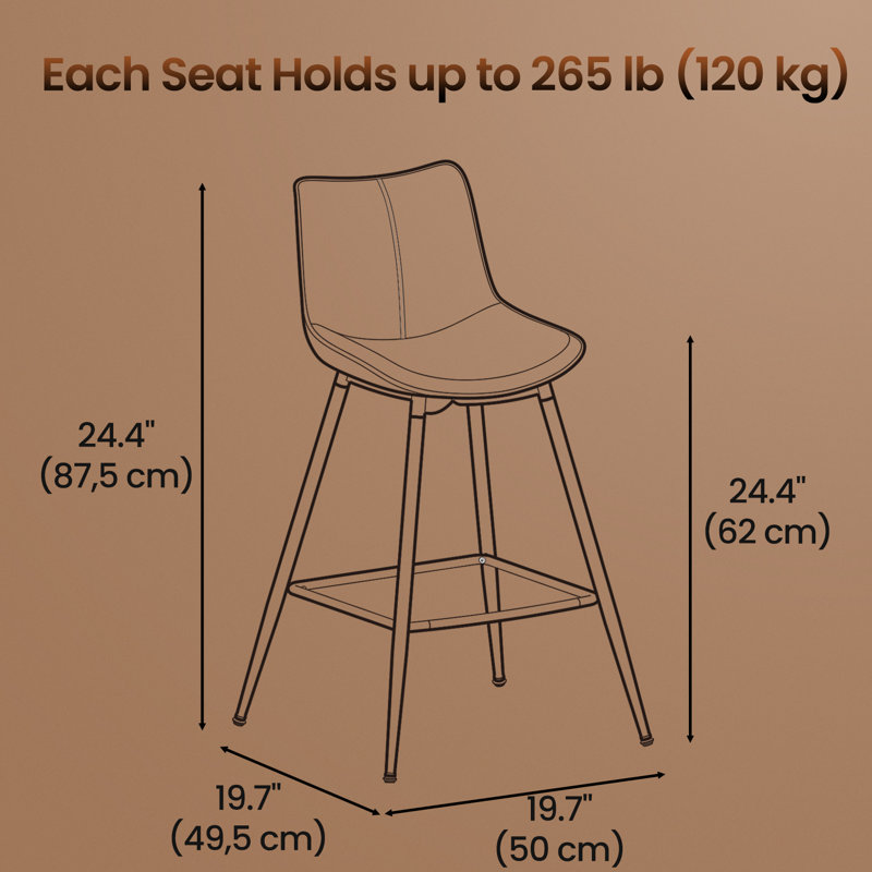 Borna Synthetic Leather Counter Height Bar Stools With Back (Set Of 4), Caramel Brown, Counter Stool (24.4" Seat Height)