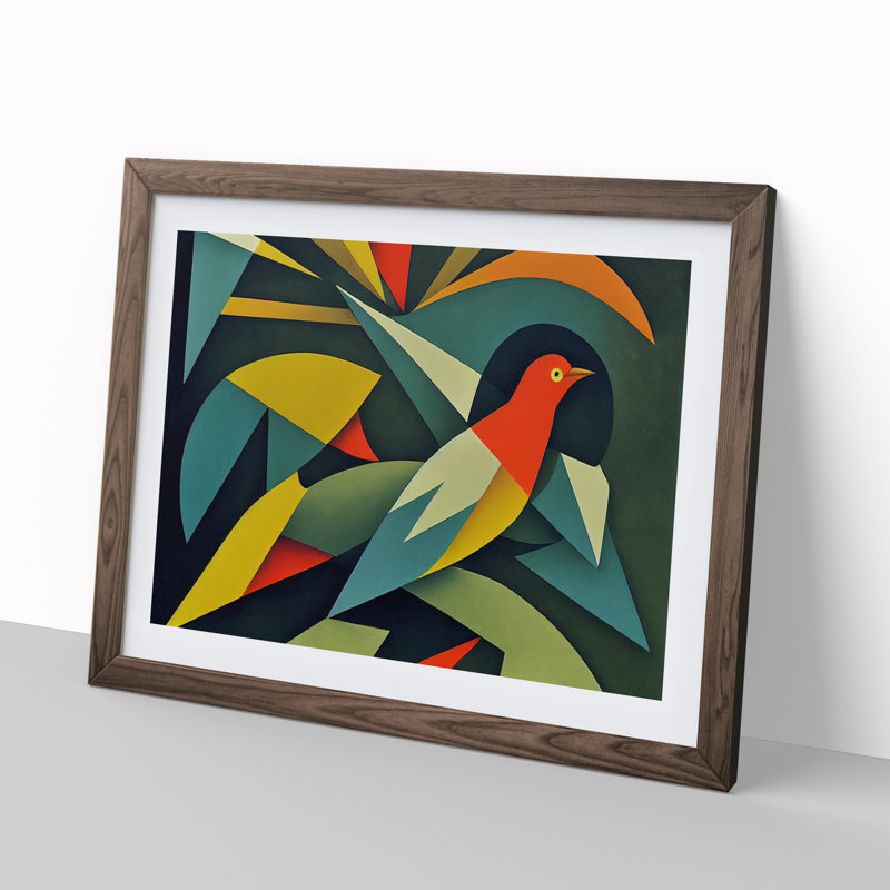 Dove Bird in Abstract Vol.2 1 Piece Single Picture Frame Wall Art, 46cm H x 64cm W x 2cm D, Walnut Framed