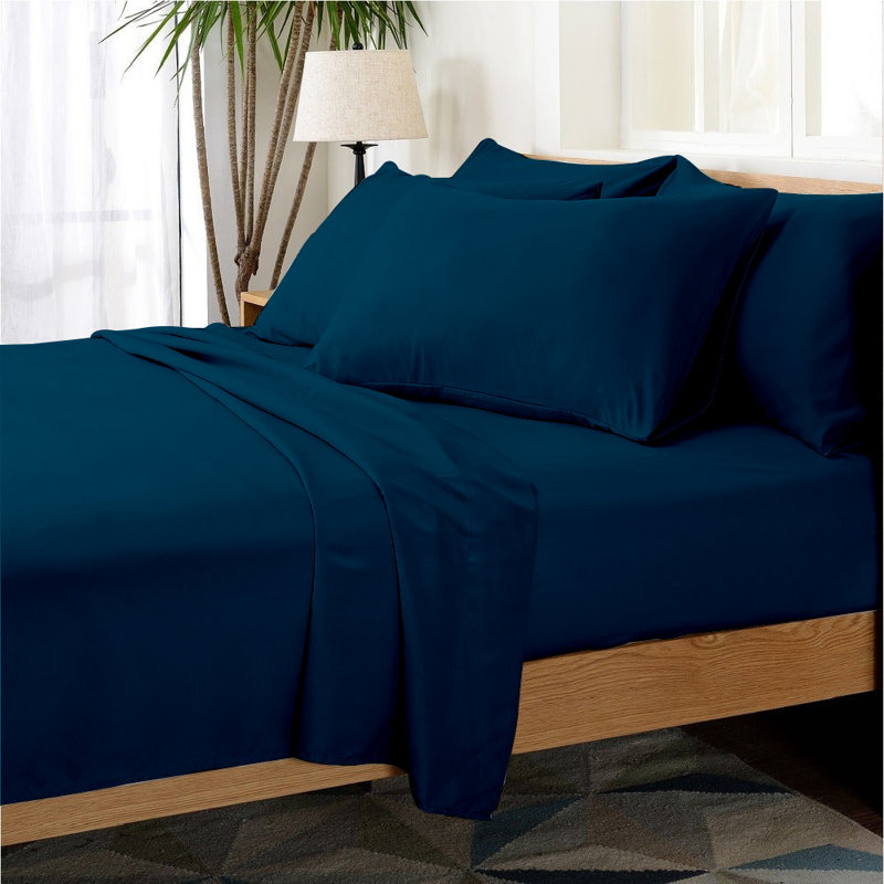 Microfiber Sheet Set, Queen Sheet Set + 1 Fitted Sheet + 4 Pillowcase, Navy