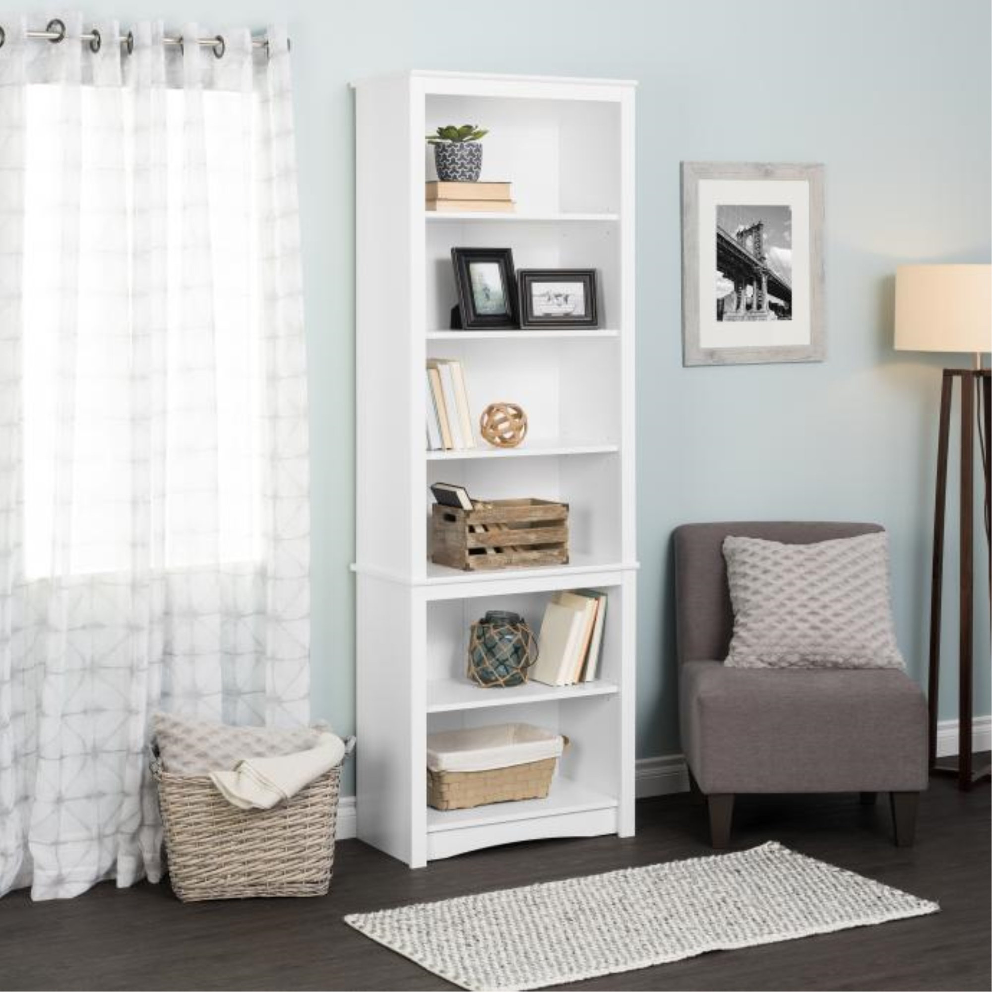 Modular design bookcase with colored shelves Coral