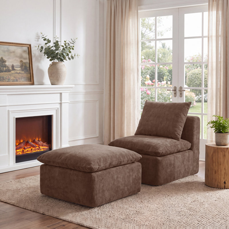 Pouf modulaire à compression pour canapé d'angle, repose-pieds moderne en chenille avec ressorts ensachés, pouf en rouleau sans assemblage pour salon, couleur café