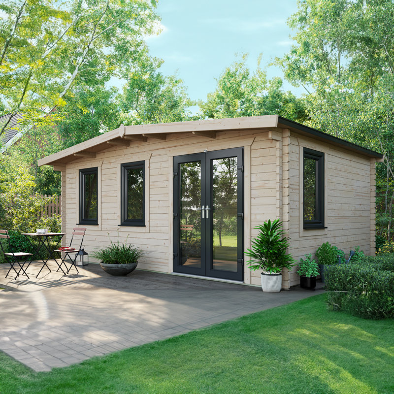 Powersheds Apex 12 x 18ft Chalet Log Cabin, Doors to the Right - 44mm