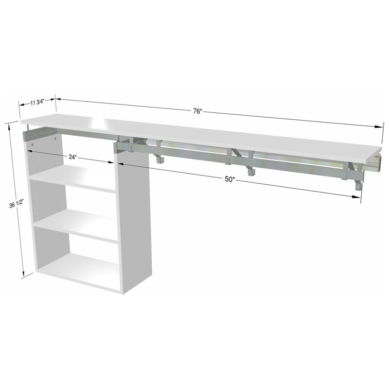 Tablette simple à suspendre avec casier, Blanc, 36,50 po x 76 po x 12,25 po