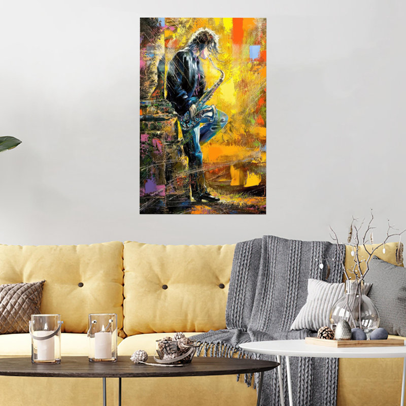 Élégante décoration murale moderne en verre avec un thème de musique de jazz, idéale pour une salle de musique ou comme cadeau de Noël spécial