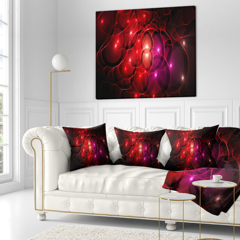 Fractal Space Circles - Coussin imprimé abstrait, 18 po x 18 po, Coussin décoratif, Rouge