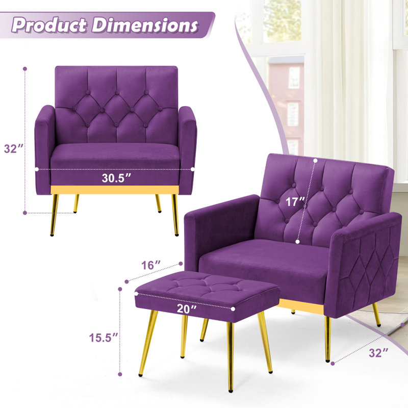 2 - Piece Velvet Living Room Set, Purple