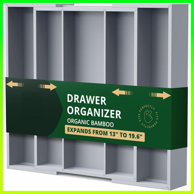 5-Slot Luxury Bamboo Drawer Organizer – Silverware & Utensil Holder With Grooved Dividers, Cutlery Tray For Flatware, Knives, And Kitchen Tools