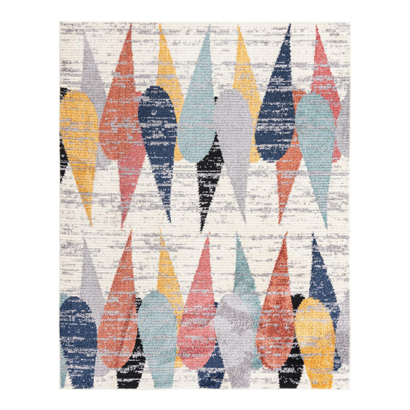 Tapis abstrait rose / bleu / jaune Fidelia, Rectangle 7 pi 10 po x 10 pi