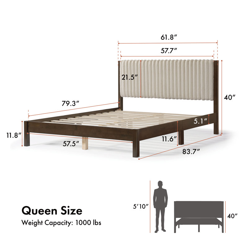 Casondra Upholstered Platform Bed, Dark Walnut
