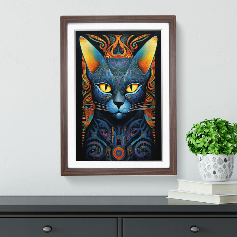 Egyptian Cat Colour Field No.3 - Framed Print, Walnut, 64cm H x 46cm W x 2cm D