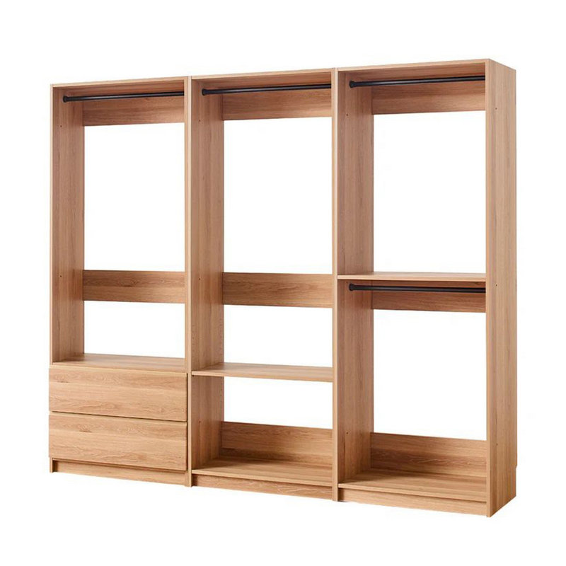 Dee Modular Closet System, 4 Clothing Racks, 2 Drawers, Wood, Oak Brown