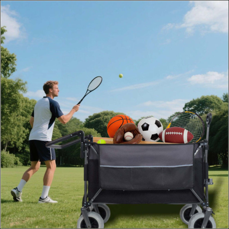 Chariot pliable multifonctionnel à roulettes avec poignée pivotante et pneus de plage de 9 po x 4 po pour le camping et la plage - grande capacité ultra-robuste de 300 L XL pour le transport d'épicerie et l'utilisation à l'extérieur
