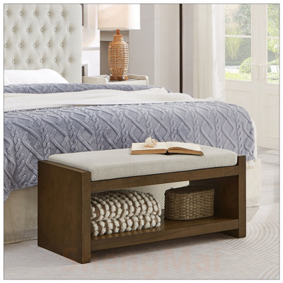 Banc d'appoint avec étagère à chaussures à tablette inférieure, siège rembourré pour le salon, banc de bout de lit compact moderne avec coussin amovible