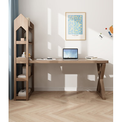 Bureau d'écriture entièrement en bois avec bibliothèque