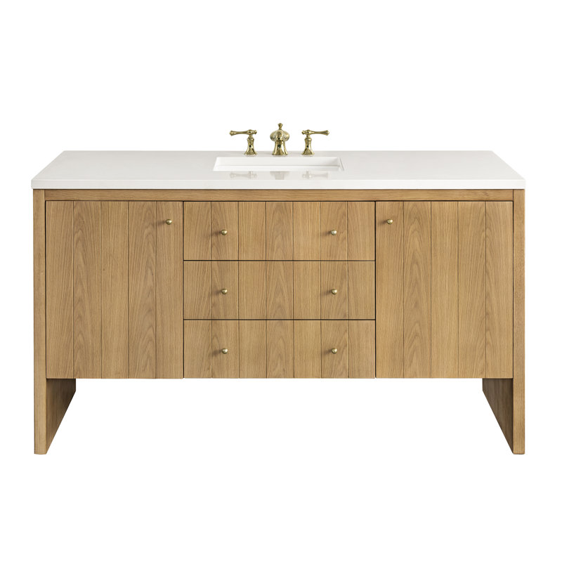 Hudson 60'' W Single Vanity, White Zeus, 8" Widespread, Light Natural Oak