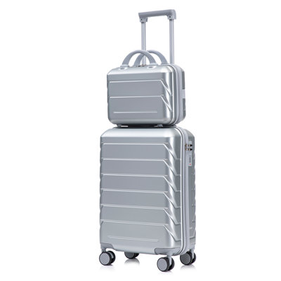 14"/20" 2 pcs/set in ABS Spinner Wheel Luggage, with Combination Lock,14" Cosmetic Case (Silver)