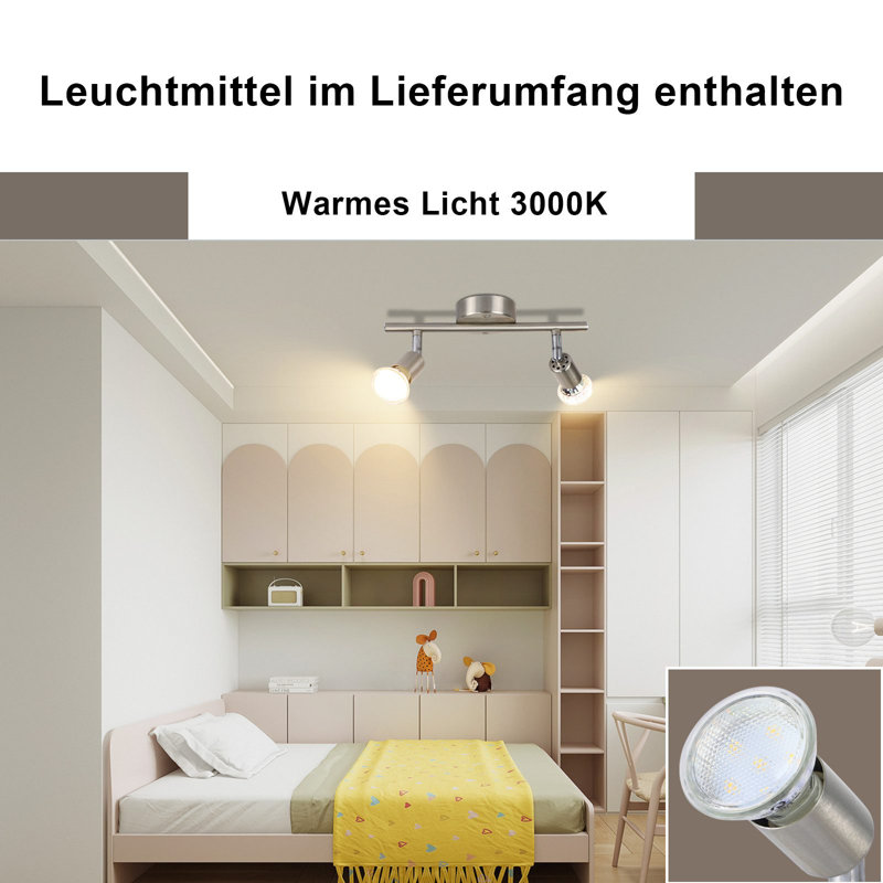 LED Ceiling Spotlight Swiveling GU10 2-Flame Ceiling Spotlights Industrial Living Room, Silver