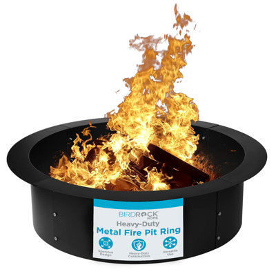 BIRDROCK HOME Fire Pit Ring - Inner Fire Ring Insert - Easy Assembly Round Heavy Duty Metal Fire Pit, Solid Iron Ring Fire Pits for Outside, Backyard, Camping & Bonfire - Black, 30" Inner & 36" Outer