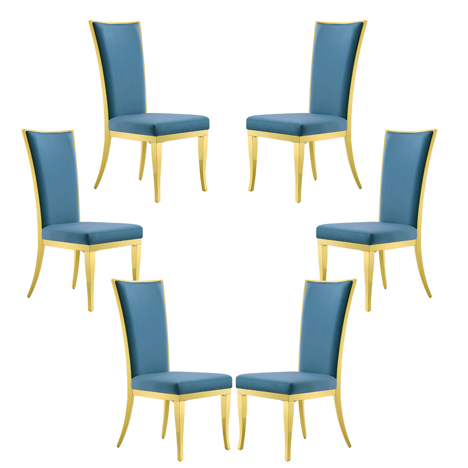 ANEWSUN Dining Chairs Set Of 6, Blue Velvet Upholstered Dining Room