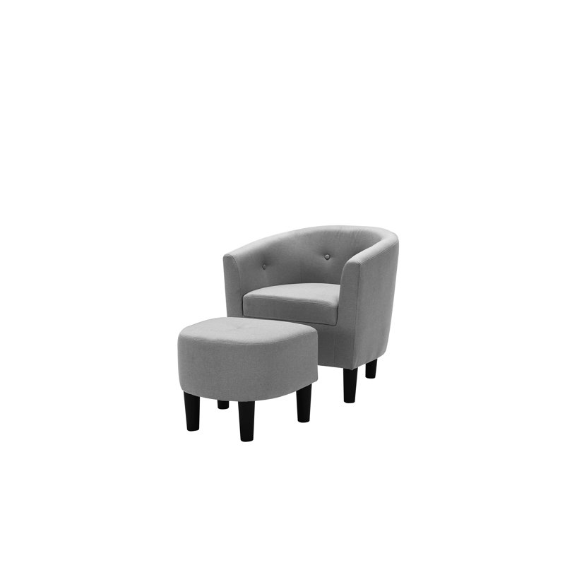 Fauteuil demi-tonneau et repose-pieds en polyester touffeté de 25 po Daugirdas, Mélange de polyester - gris clair