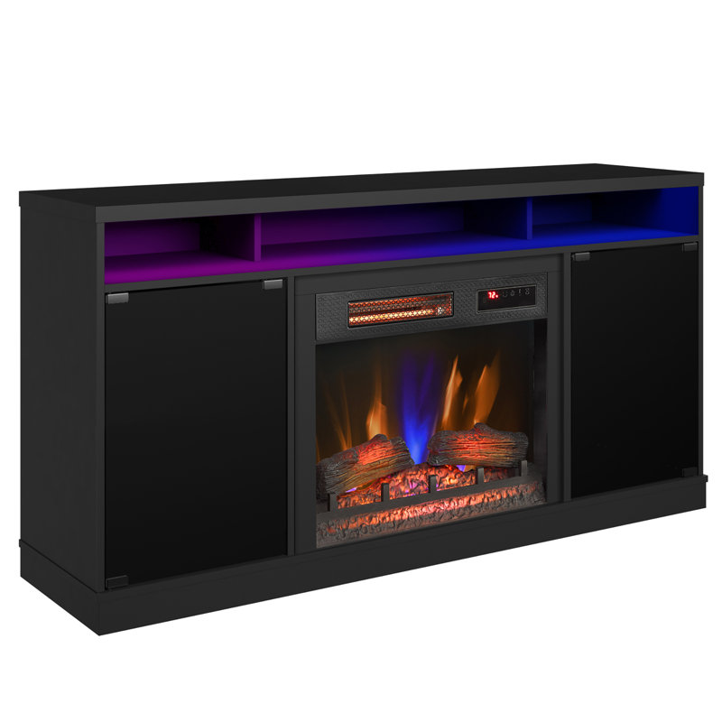 Meuble télé avec foyer et éclairage DEL Duraflame®, noir