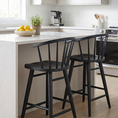 Crumpton Fitz Traditional Solid Wood Curved Back Spindle Counter Stool - Black