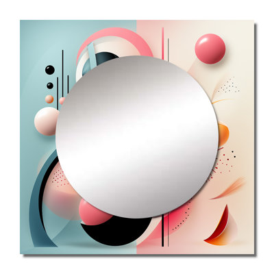 Flowers Of Rhythm In Pink And Blue I - Modern Geometric Square Mirror For Wall Art Decor