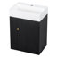 Meuble-lavabo compact et moderne, panneau de fibres à densité moyenne noir avec détails dorés pour les petits espaces