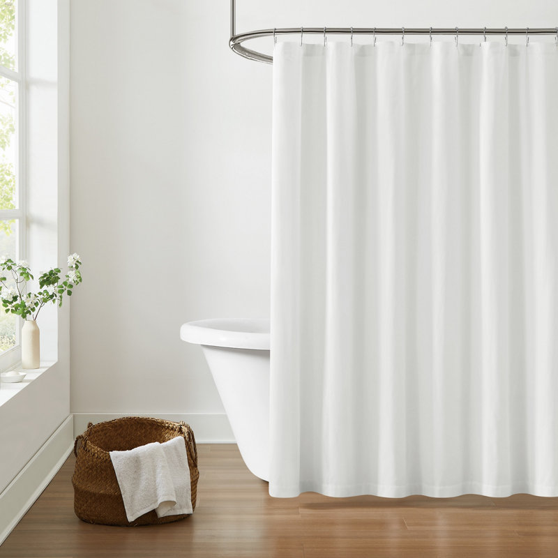 Ebern Designs Solid Cotton Percale Shower Curtain, White