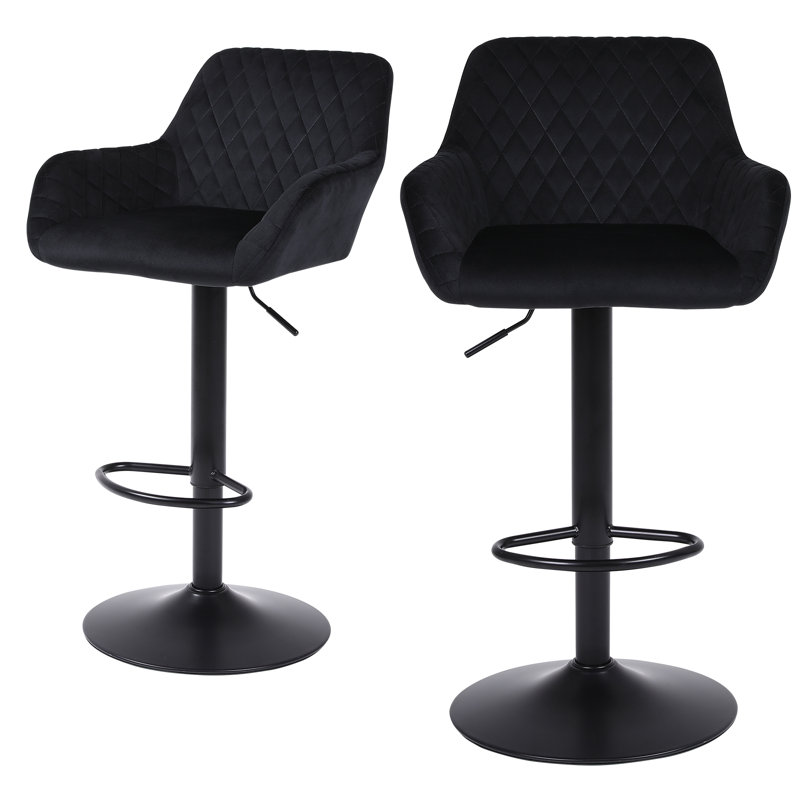 Swivel Upholstered Adjustable Height Counter Stool with Metal Frame, Black