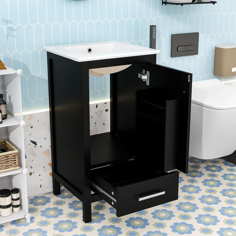 Meuble-lavabo compact 18 po avec lavabo et rangement à fermeture en douceur, Noir